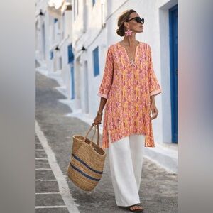 100% cotton kaftan M ptp 21” l 39”with long side slits